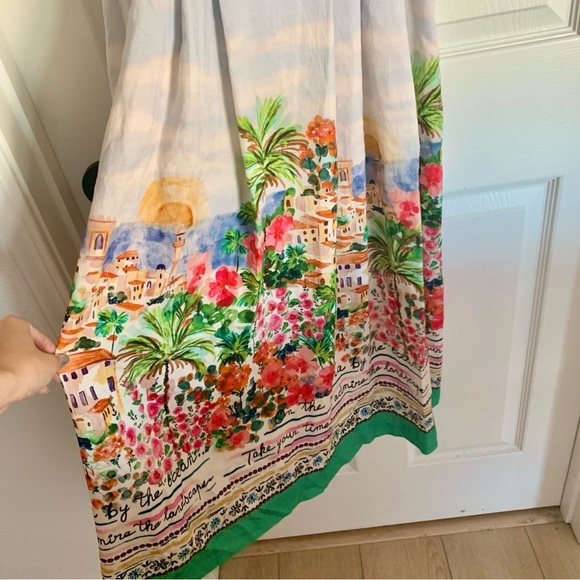 🌴 ZARA Printed Knot Top Midi Skirt Set Colorful Vibrant Art Scenery Print XS - Picture 7 of 16